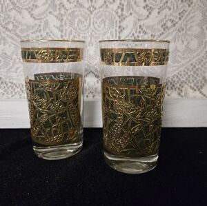 Vintage Gold Textured Drinking Glasses Set of 2 – Mid Century Style